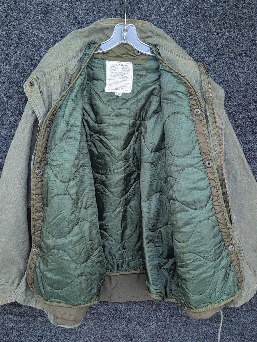 Vtg US Military M65 Jacket Extra Large Green Cold Weather Removable Liner OG106